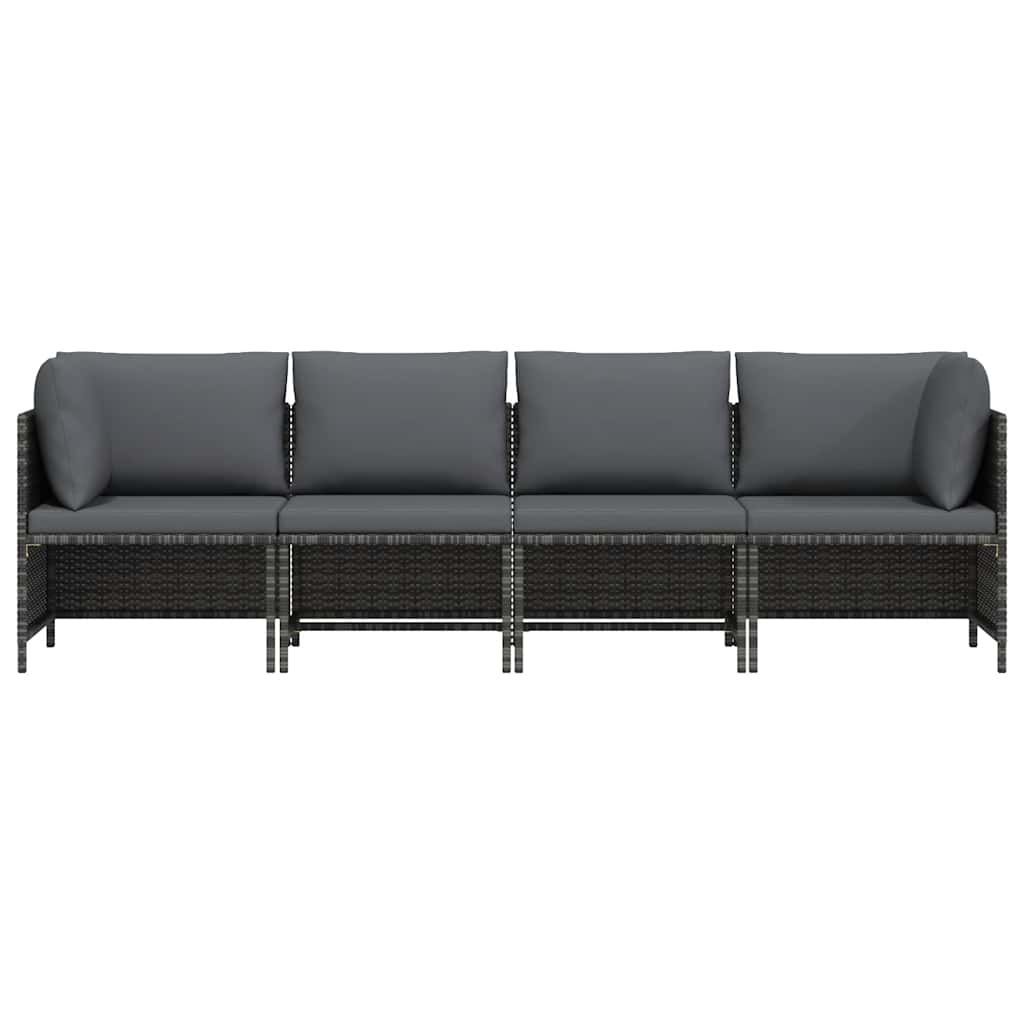 vidaXL 4-osobowa sofa ogrodowa z poduszkami, polirattan, szara