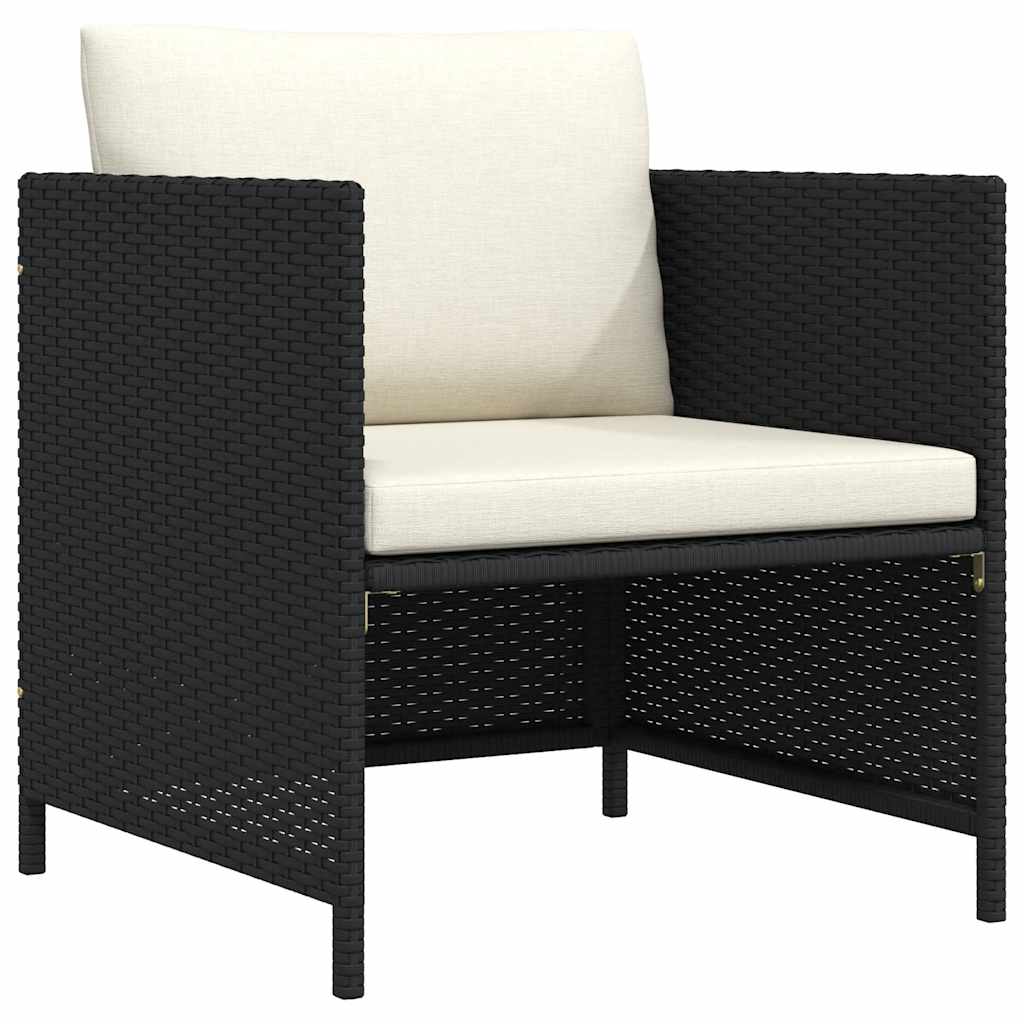 vidaXL Fotel ogrodowy z poduszkami, rattan PE, czarny