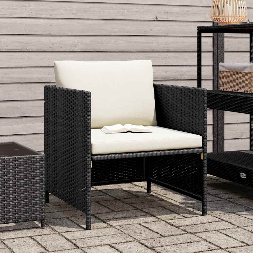 vidaXL Fotel ogrodowy z poduszkami, rattan PE, czarny