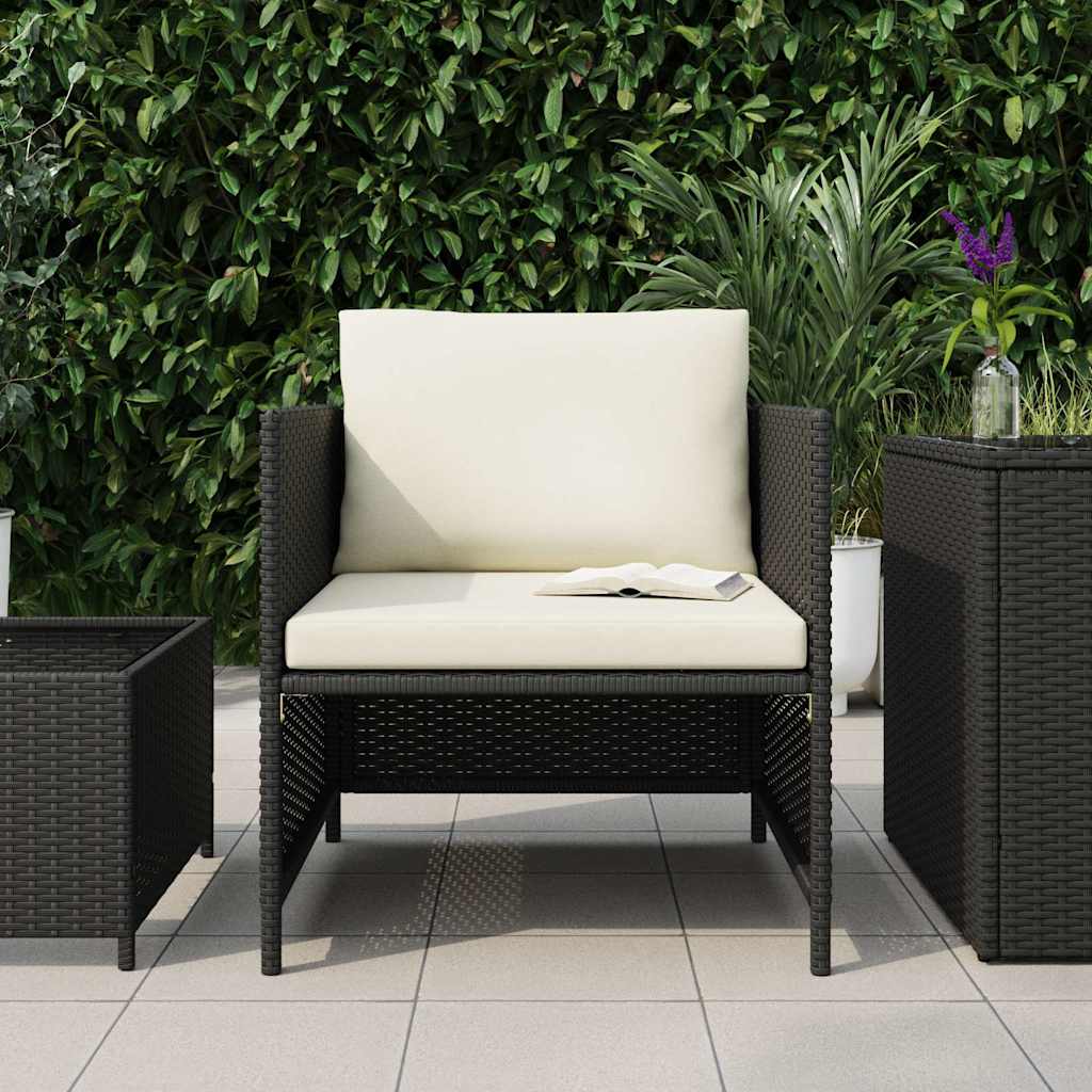 vidaXL Fotel ogrodowy z poduszkami, rattan PE, czarny