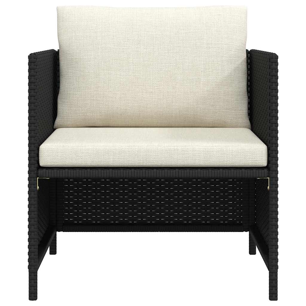 vidaXL Fotel ogrodowy z poduszkami, rattan PE, czarny