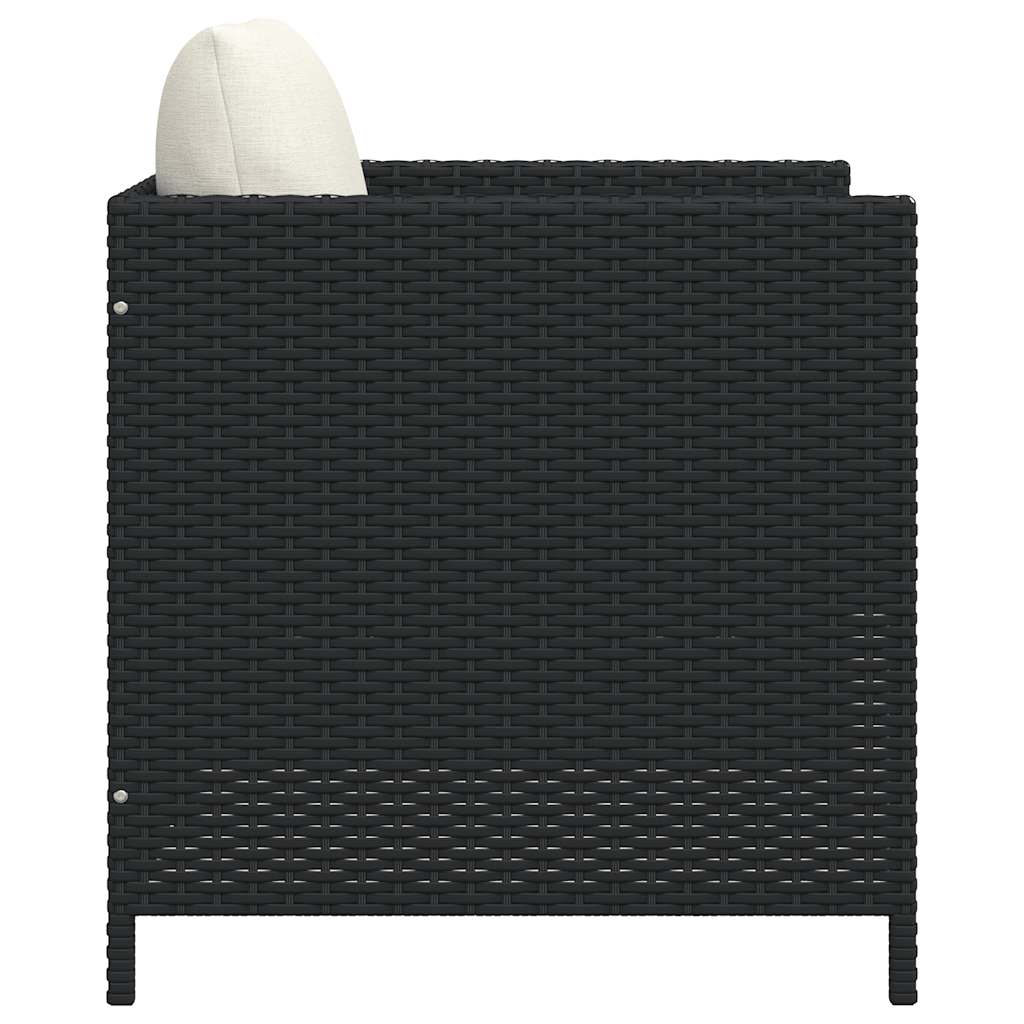 vidaXL Fotel ogrodowy z poduszkami, rattan PE, czarny
