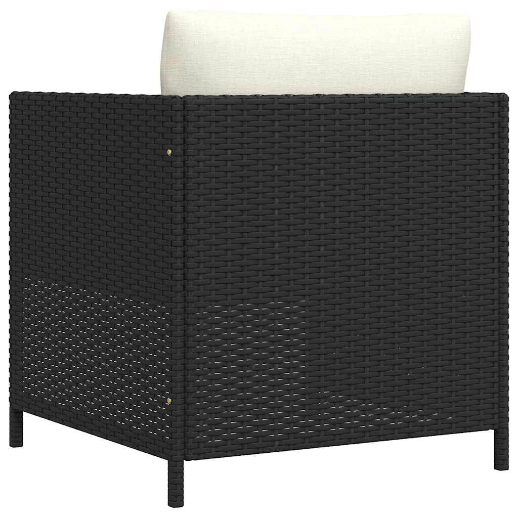 vidaXL Fotel ogrodowy z poduszkami, rattan PE, czarny