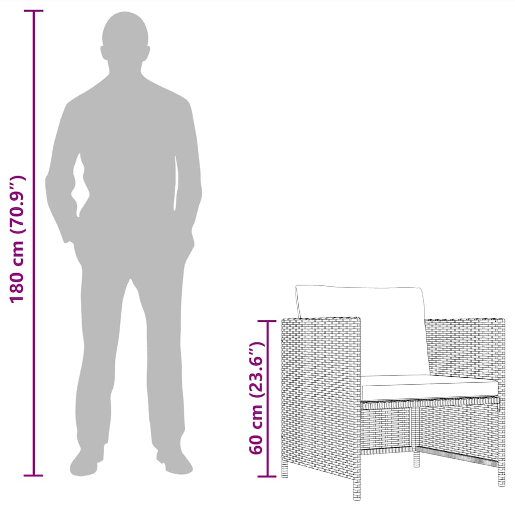 vidaXL Fotel ogrodowy z poduszkami, rattan PE, czarny