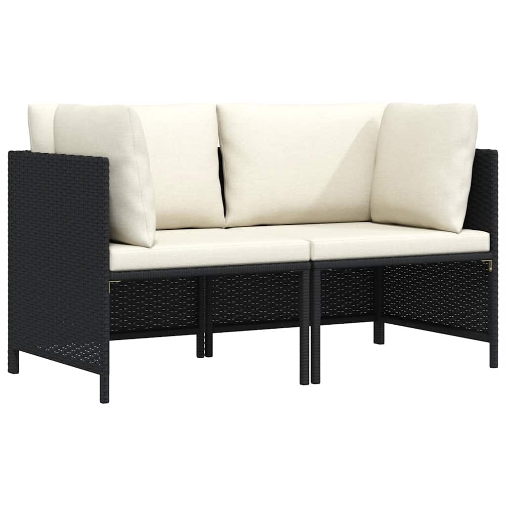 vidaXL 2-osobowa sofa ogrodowa z poduszkami, polirattan, czarna