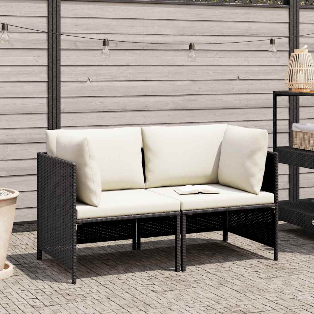 vidaXL 2-osobowa sofa ogrodowa z poduszkami, polirattan, czarna