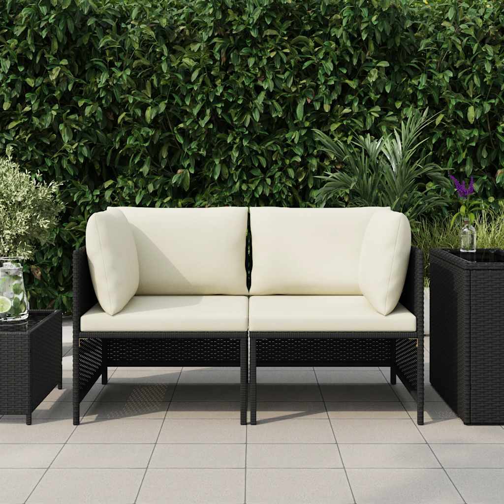 vidaXL 2-osobowa sofa ogrodowa z poduszkami, polirattan, czarna
