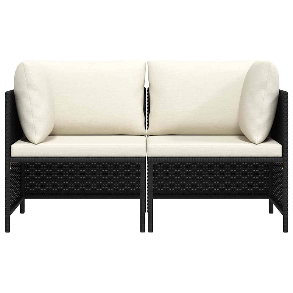 vidaXL 2-osobowa sofa ogrodowa z poduszkami, polirattan, czarna