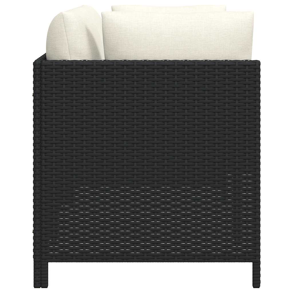 vidaXL 2-osobowa sofa ogrodowa z poduszkami, polirattan, czarna