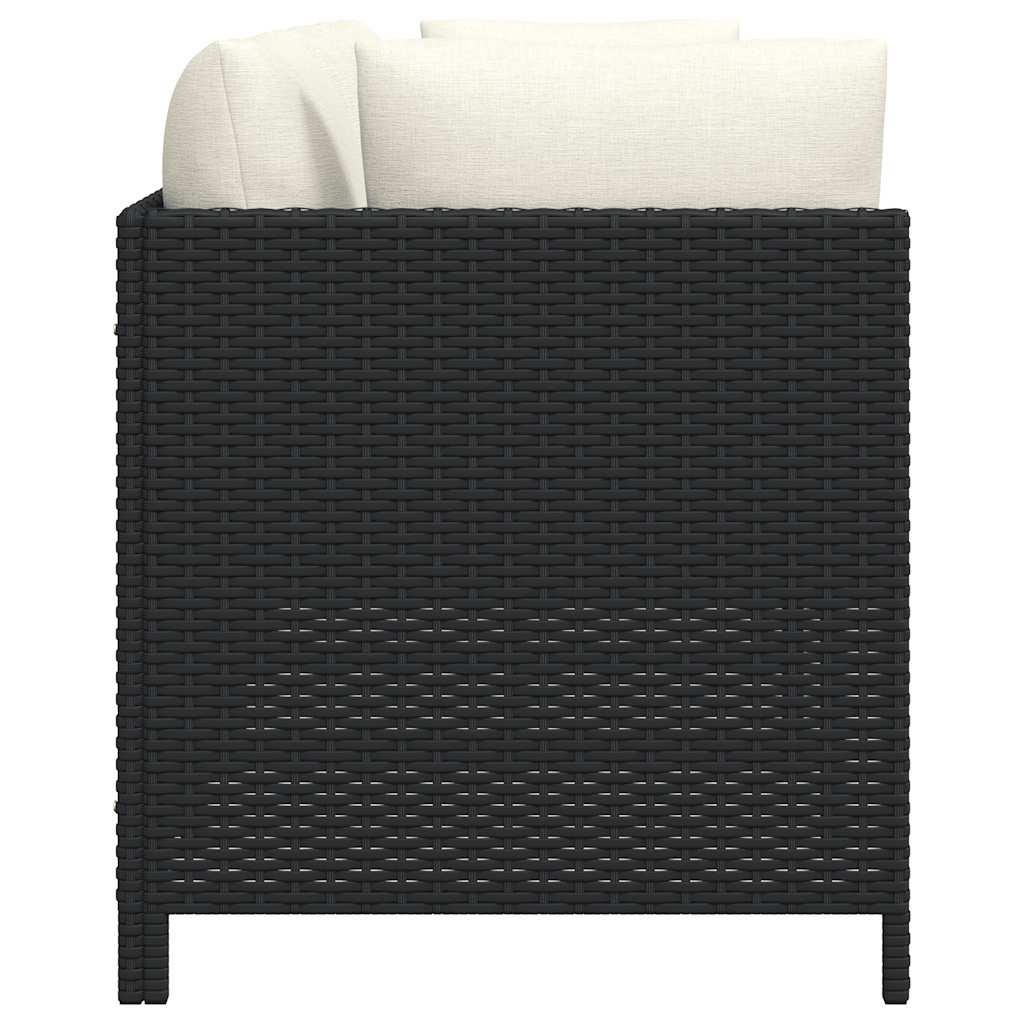 vidaXL 2-osobowa sofa ogrodowa z poduszkami, polirattan, czarna