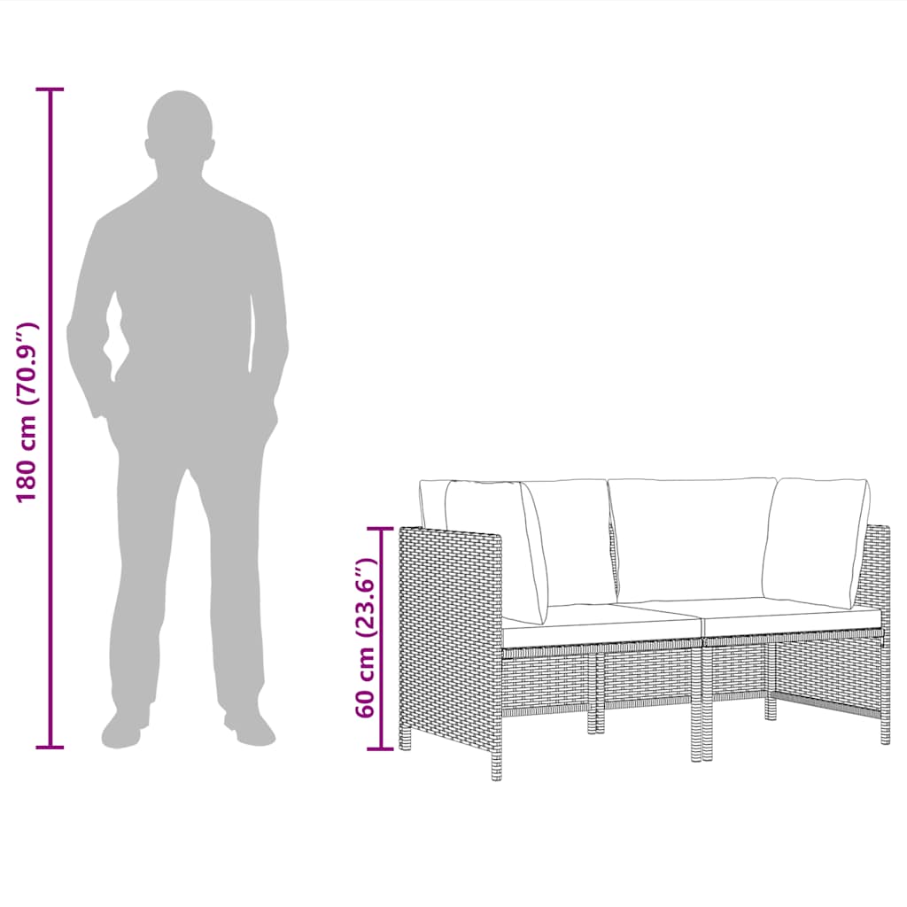 vidaXL 2-osobowa sofa ogrodowa z poduszkami, polirattan, czarna