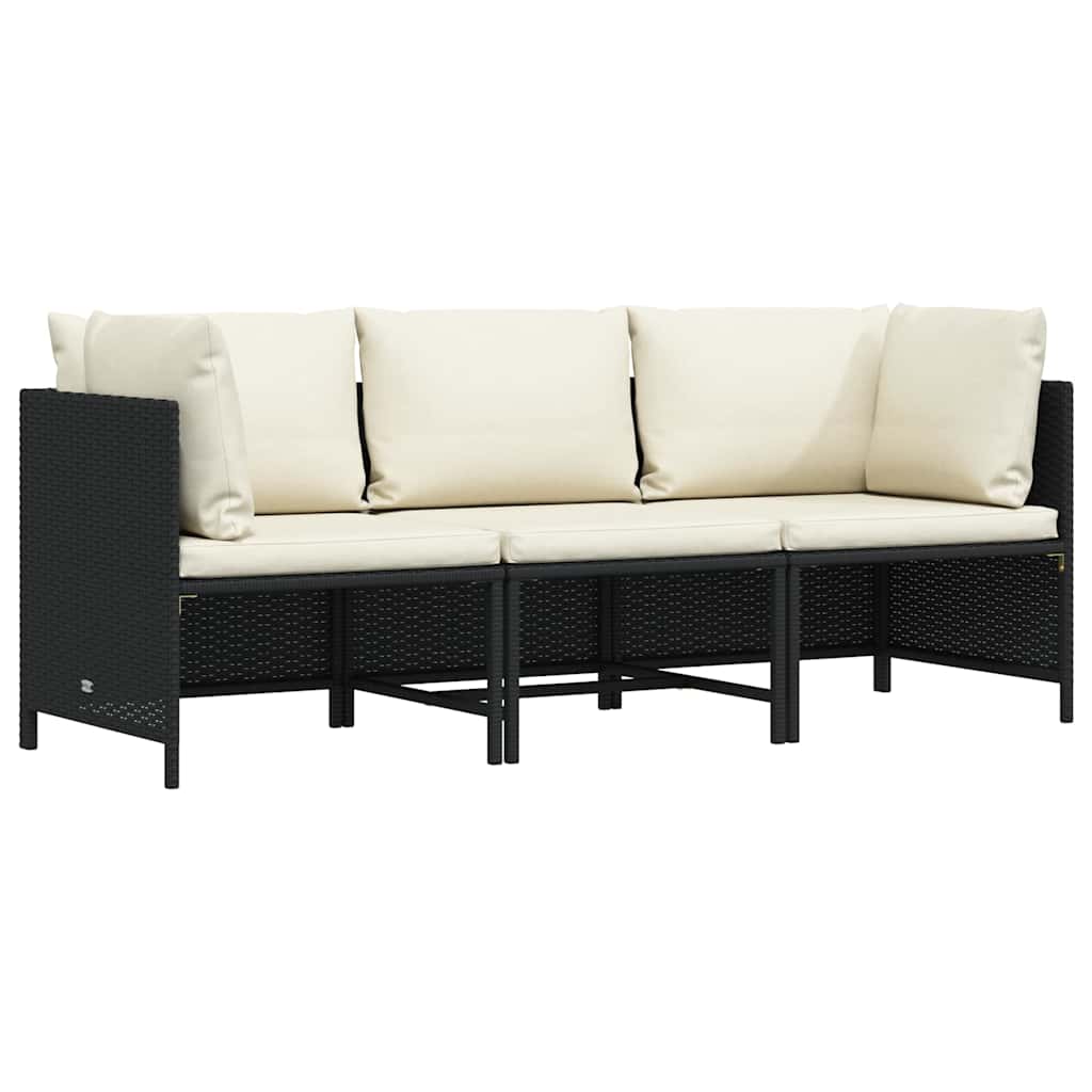 vidaXL 3-osobowa sofa ogrodowa z poduszkami, polirattan, czarna