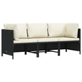 vidaXL 3-osobowa sofa ogrodowa z poduszkami, polirattan, czarna