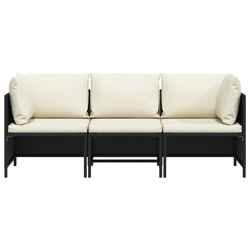 vidaXL 3-osobowa sofa ogrodowa z poduszkami, polirattan, czarna