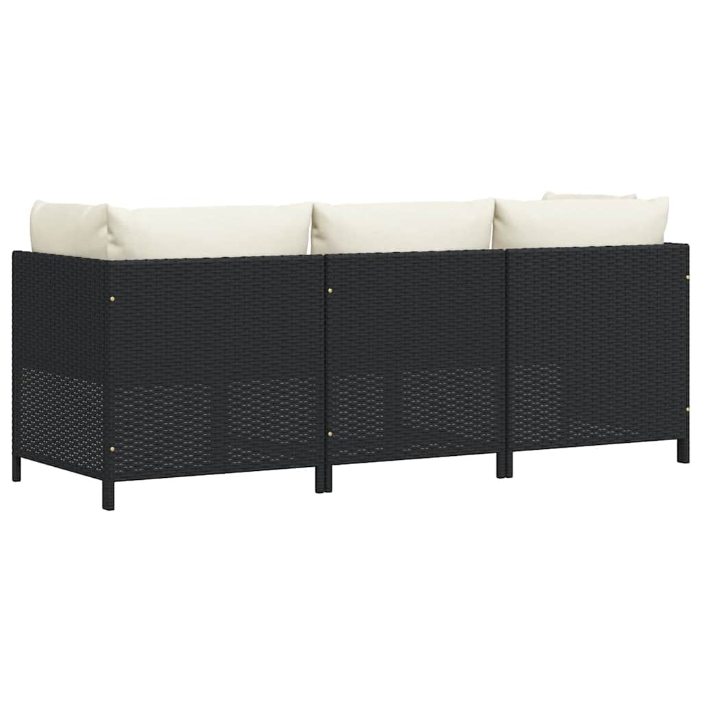 vidaXL 3-osobowa sofa ogrodowa z poduszkami, polirattan, czarna