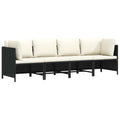 vidaXL 4-osobowa sofa ogrodowa z poduszkami, polirattan, czarna