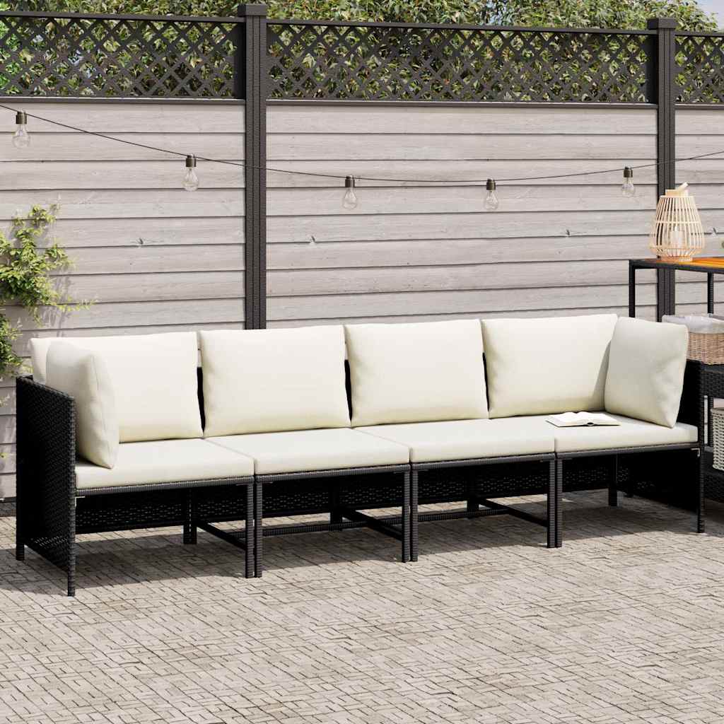 vidaXL 4-osobowa sofa ogrodowa z poduszkami, polirattan, czarna
