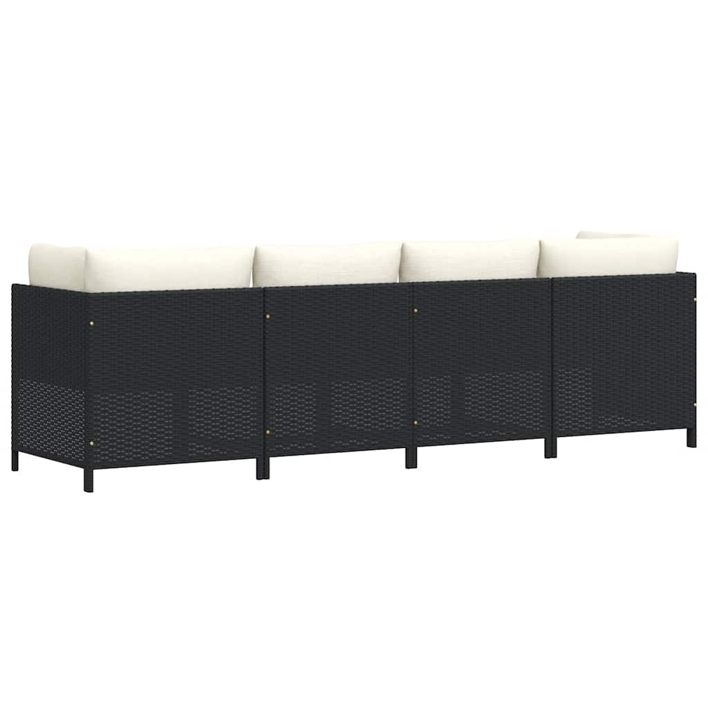 vidaXL 4-osobowa sofa ogrodowa z poduszkami, polirattan, czarna