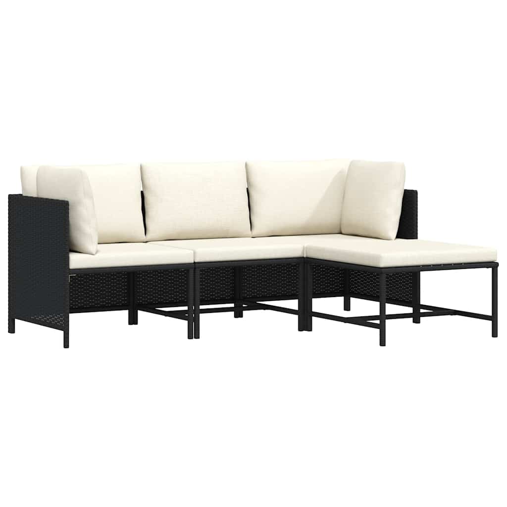 vidaXL 4-częściowa sofa ogrodowa, poduszki, rattan PE, czarna