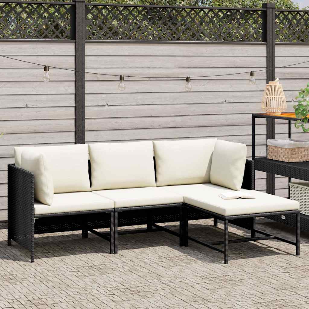 vidaXL 4-częściowa sofa ogrodowa, poduszki, rattan PE, czarna