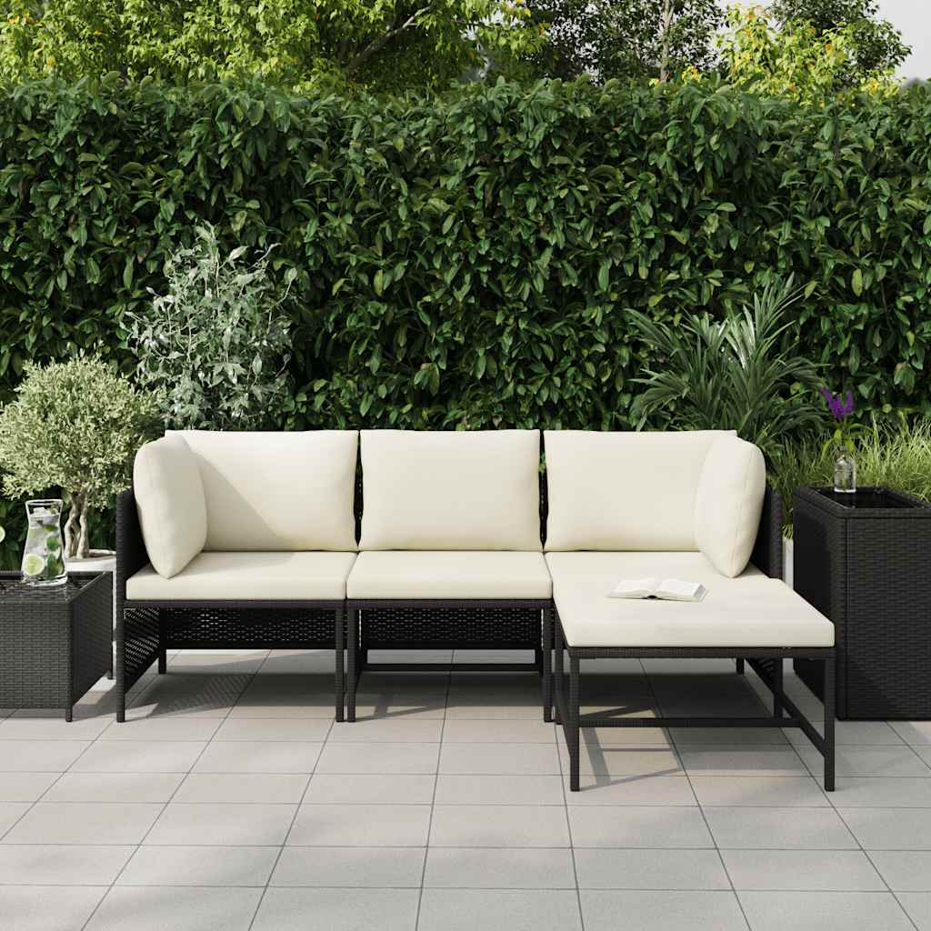 vidaXL 4-częściowa sofa ogrodowa, poduszki, rattan PE, czarna