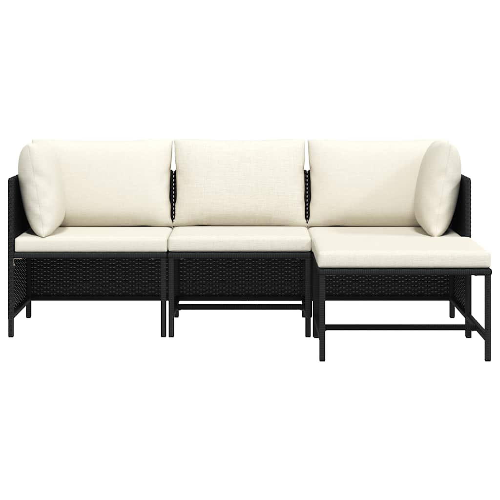 vidaXL 4-częściowa sofa ogrodowa, poduszki, rattan PE, czarna