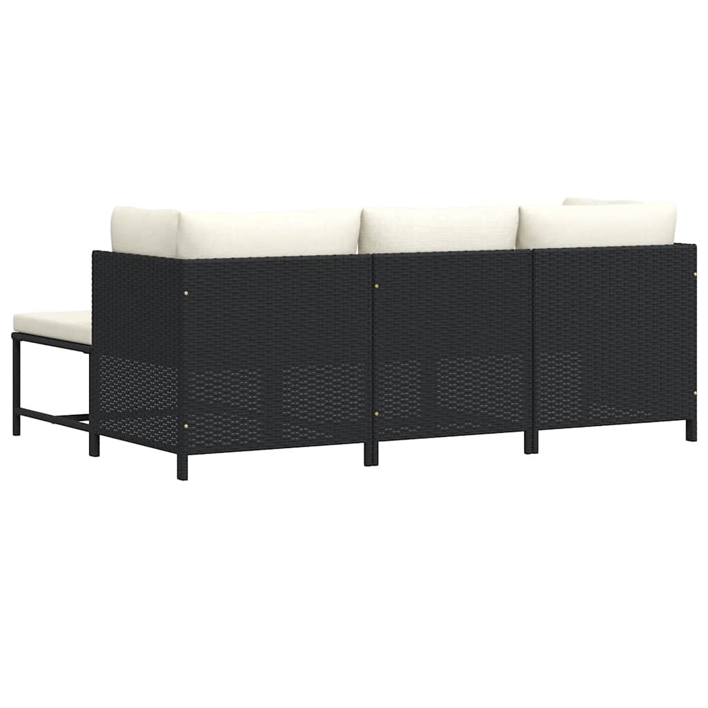 vidaXL 4-częściowa sofa ogrodowa, poduszki, rattan PE, czarna