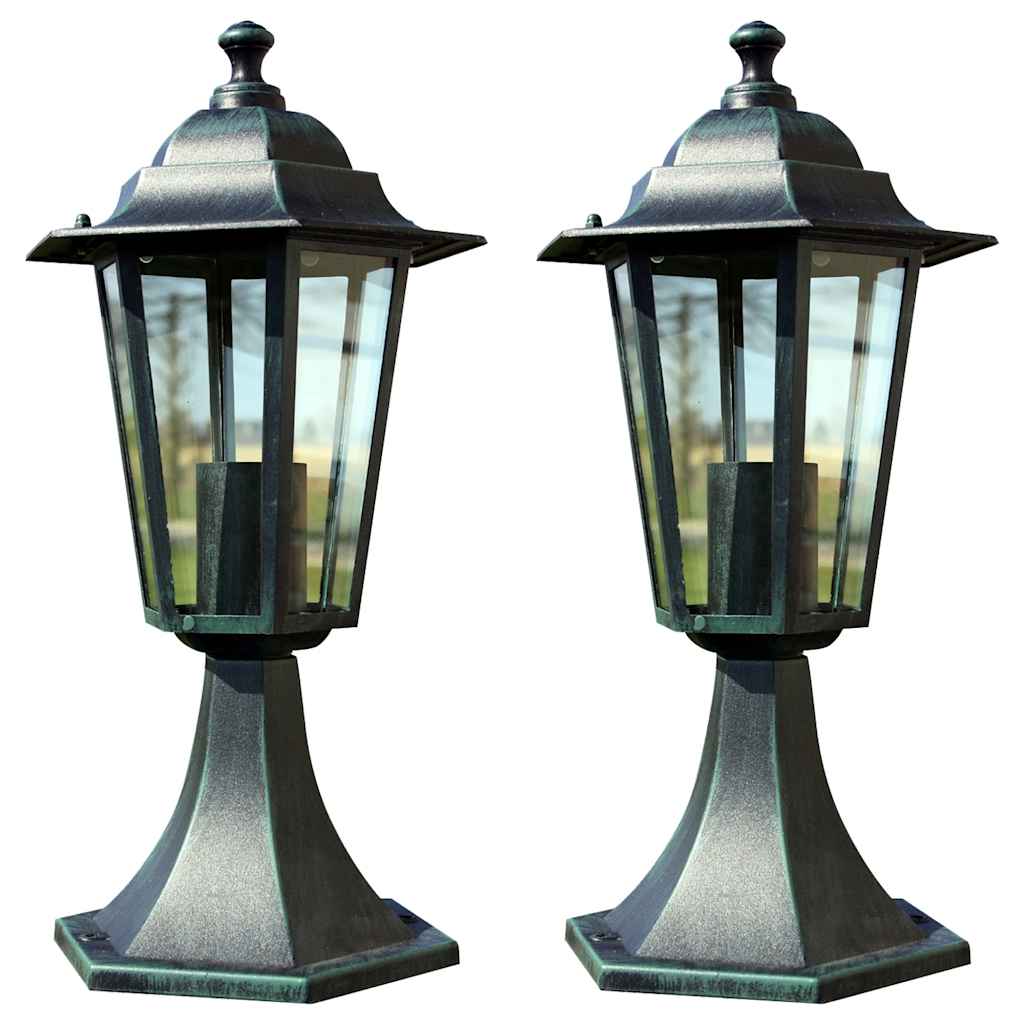 vidaXL Lampy ogrodowe, 2 szt., ciemnozielone/czarne, aluminium