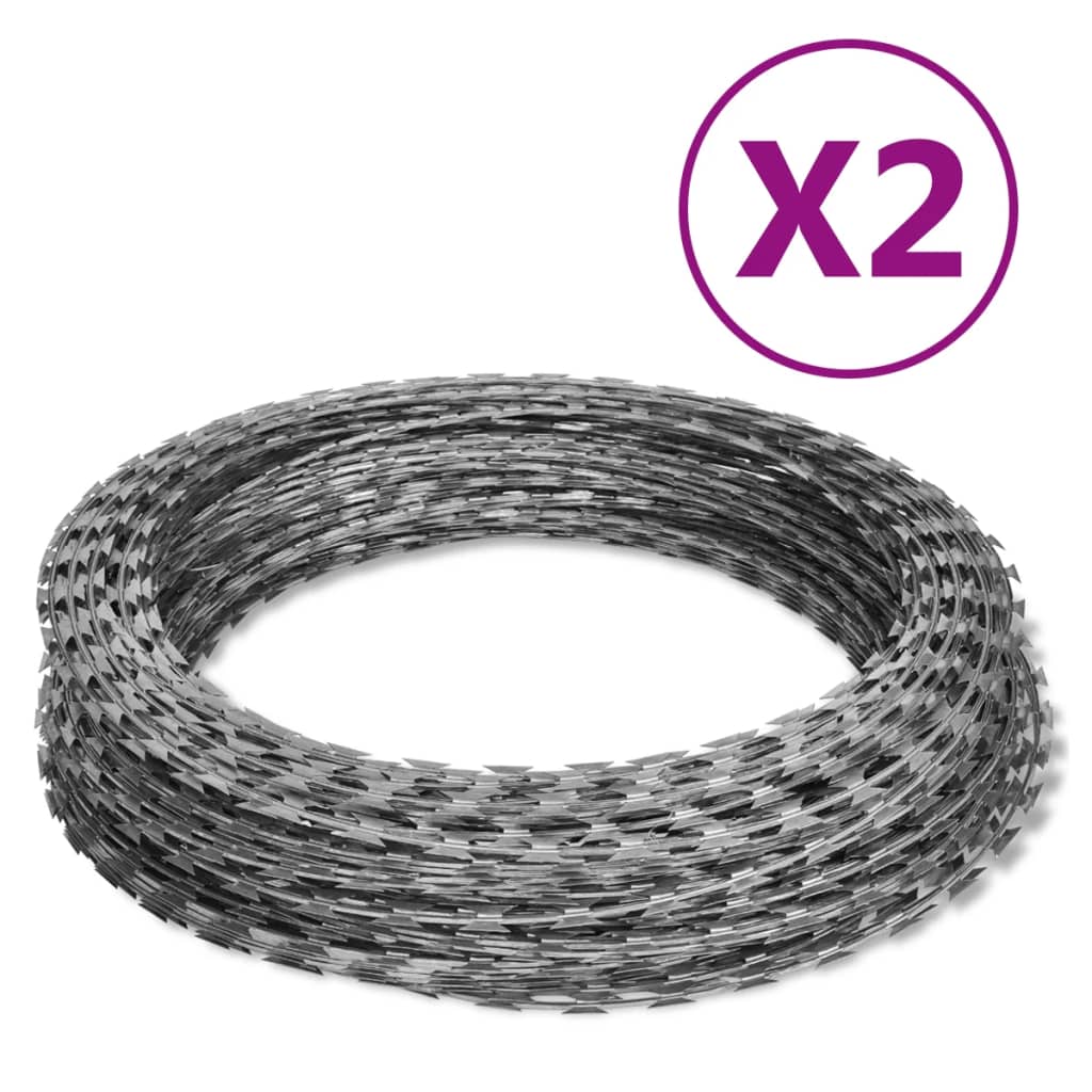 vidaXL Drut kolczasty, spiralny, 2 szt., galwanizowana stal, 60 m