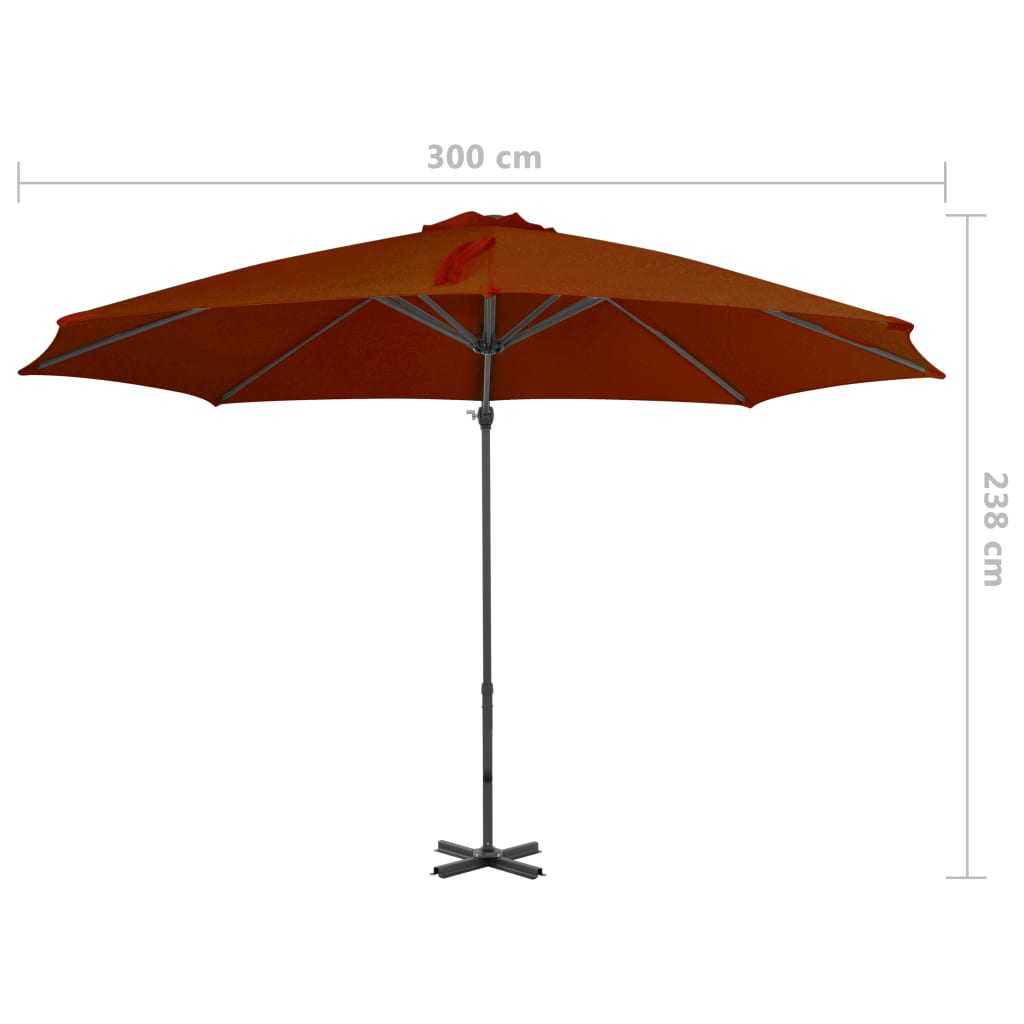 vidaXL Parasol wiszący z aluminiowym słupkiem, 300 cm, terakota
