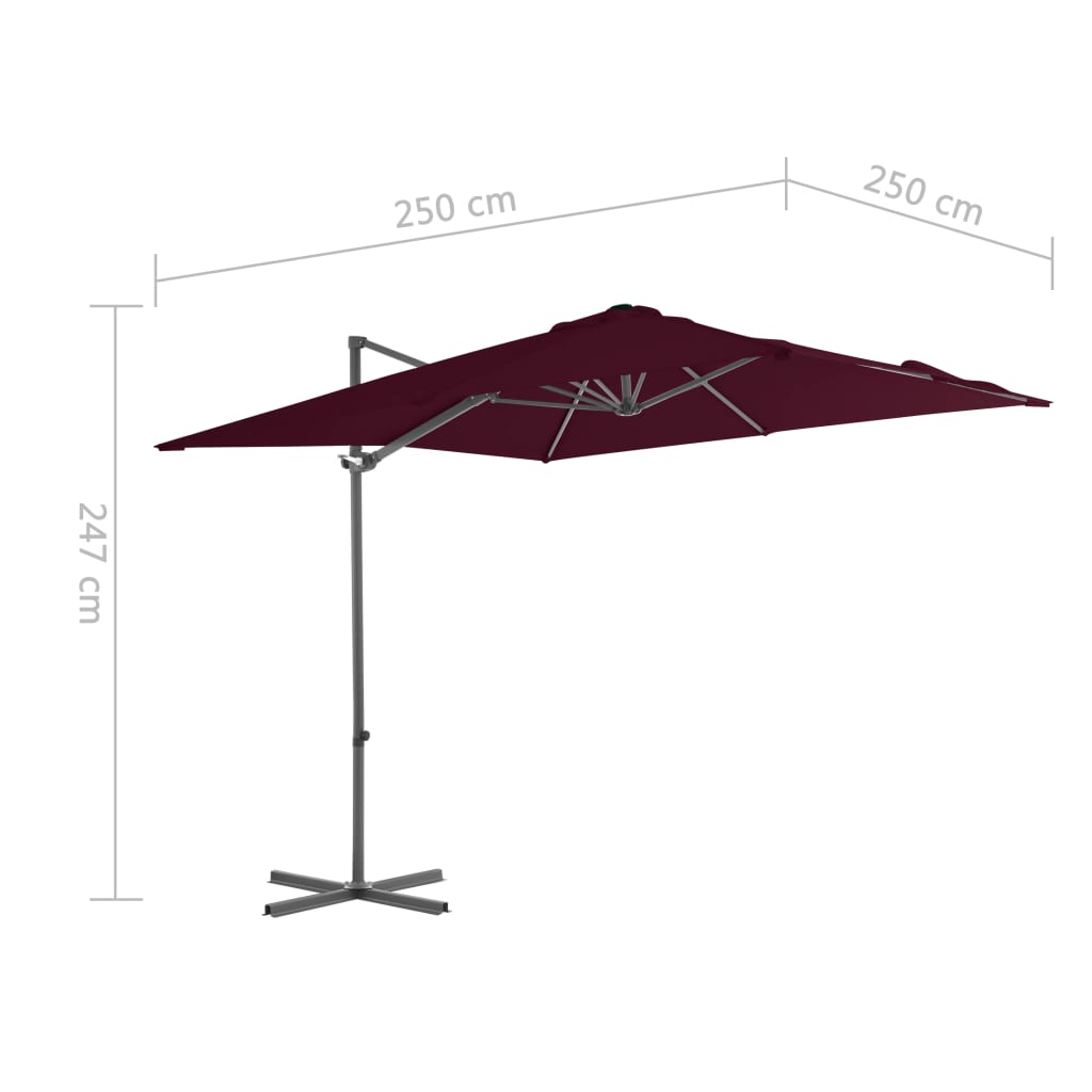 vidaXL Parasol wiszący na stalowym słupku, bordowy, 250x250 cm
