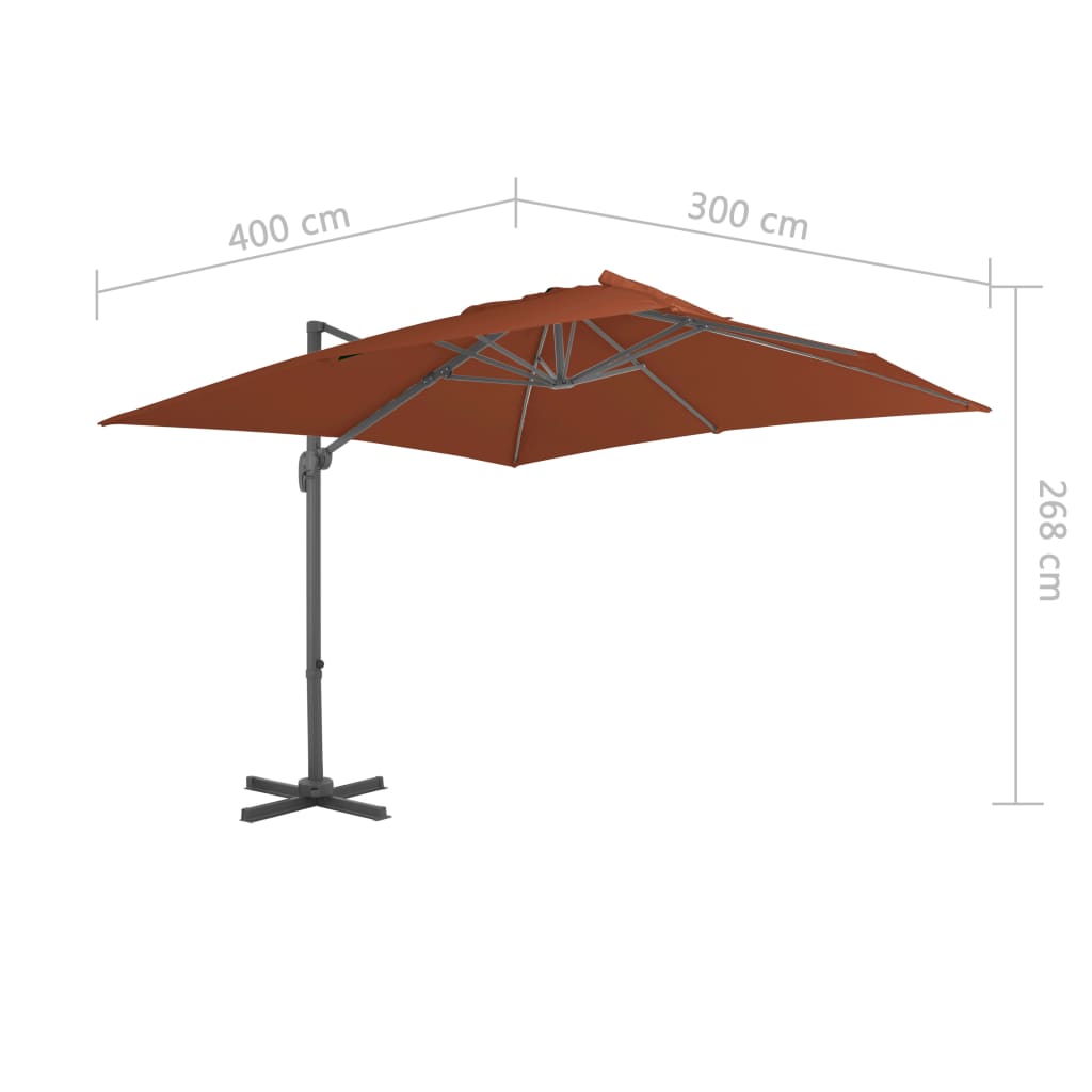 vidaXL Parasol ogrodowy Cantilever z aluminiowym słupkiem, terakota, 400x300 cm