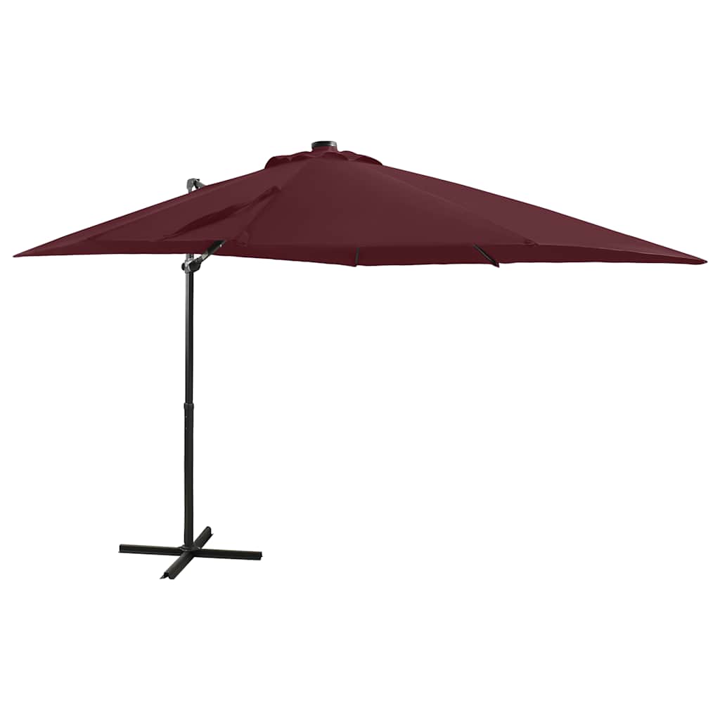 vidaXL Parasol wiszący z LED i słupkiem, bordowy, 250 cm