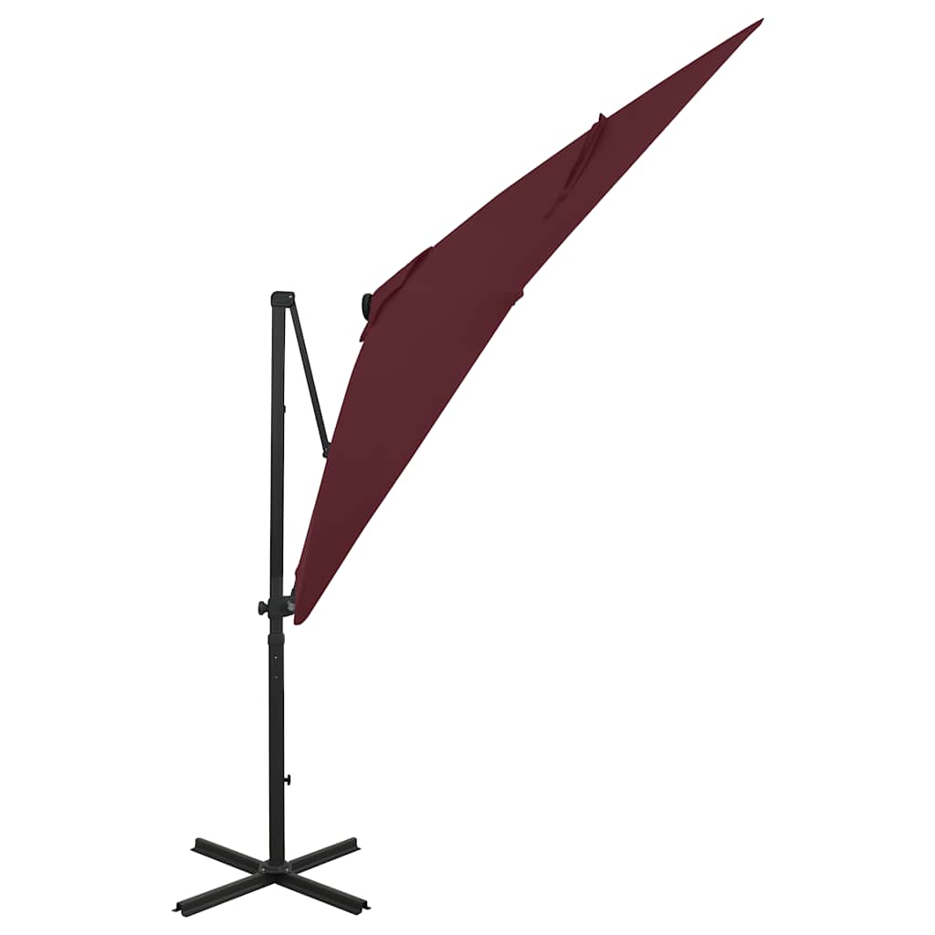 vidaXL Parasol wiszący z LED i słupkiem, bordowy, 250 cm