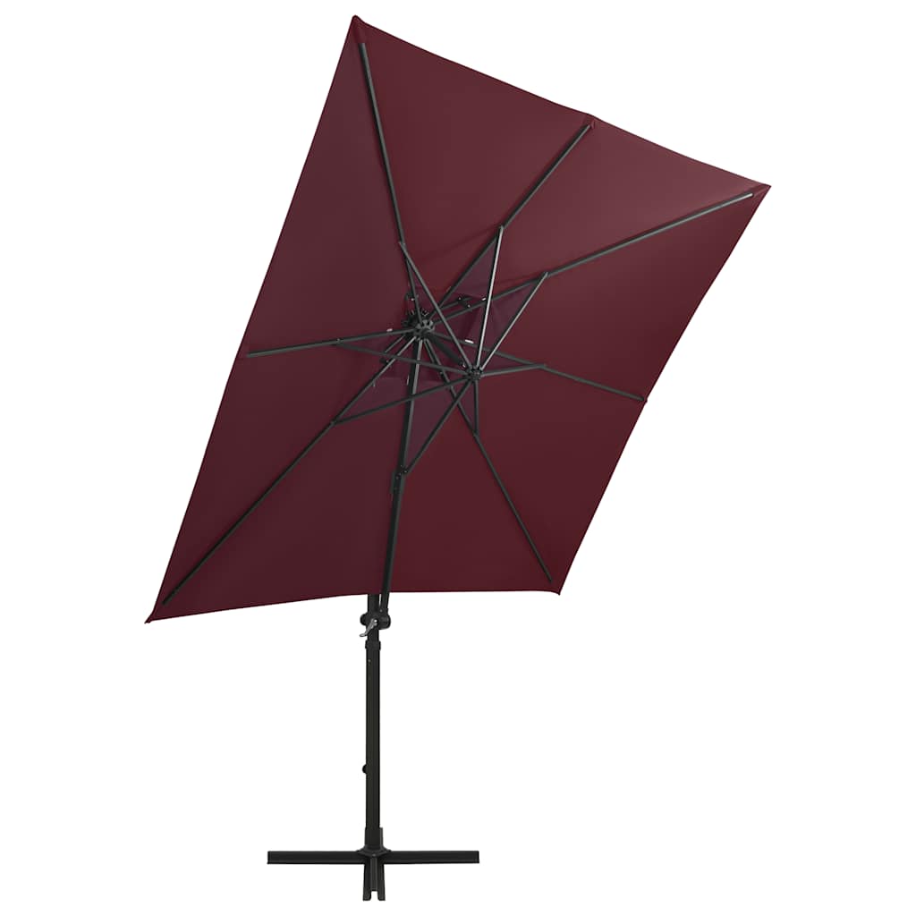 vidaXL Parasol wiszący z LED i słupkiem, bordowy, 250 cm