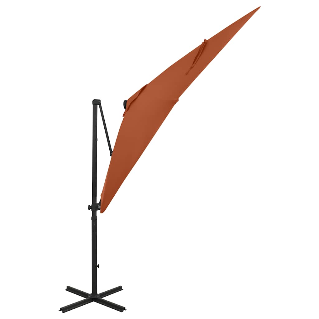 vidaXL Parasol wiszący z lampkami LED i słupkiem, terakota, 250 cm