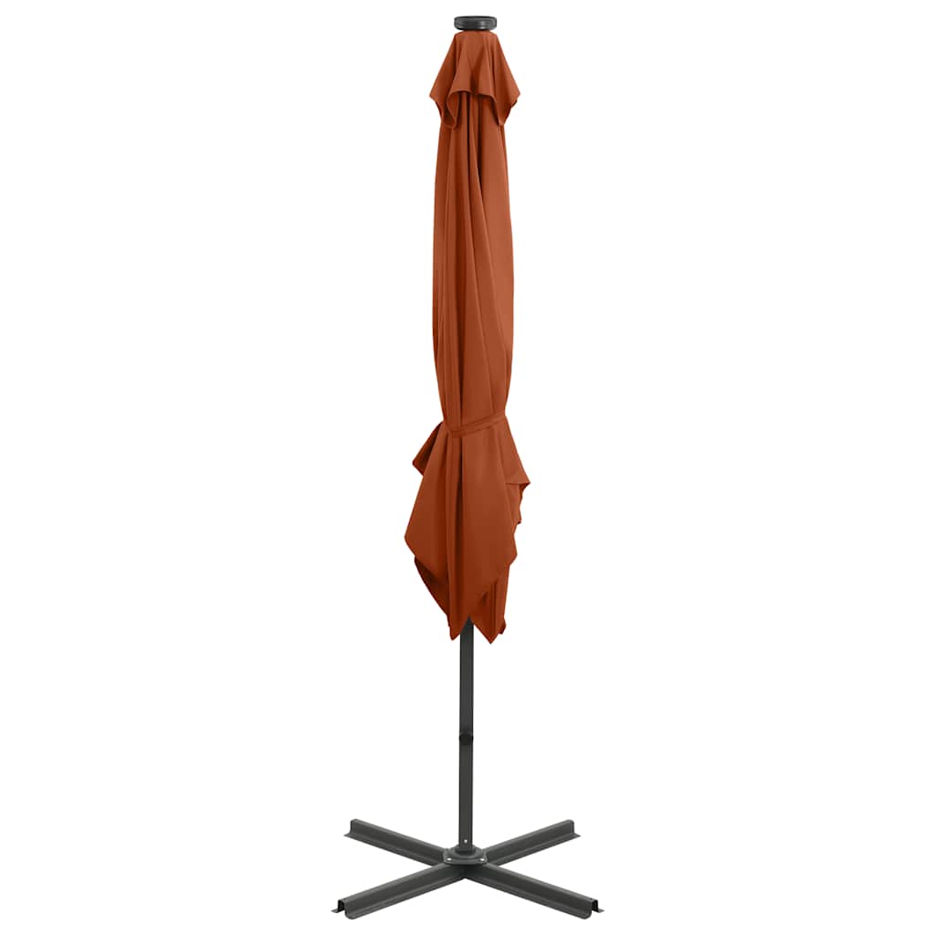vidaXL Parasol wiszący z lampkami LED i słupkiem, terakota, 250 cm