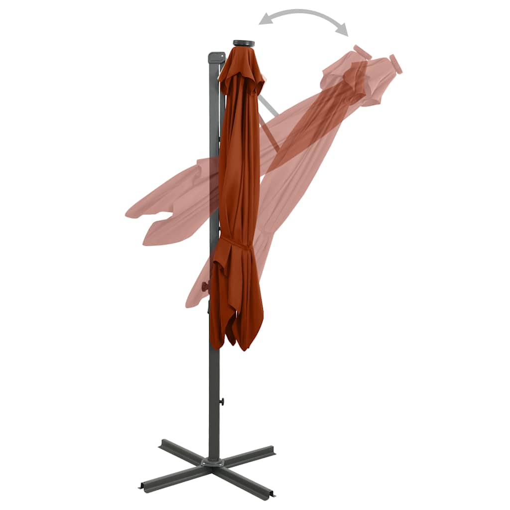 vidaXL Parasol wiszący z lampkami LED i słupkiem, terakota, 250 cm