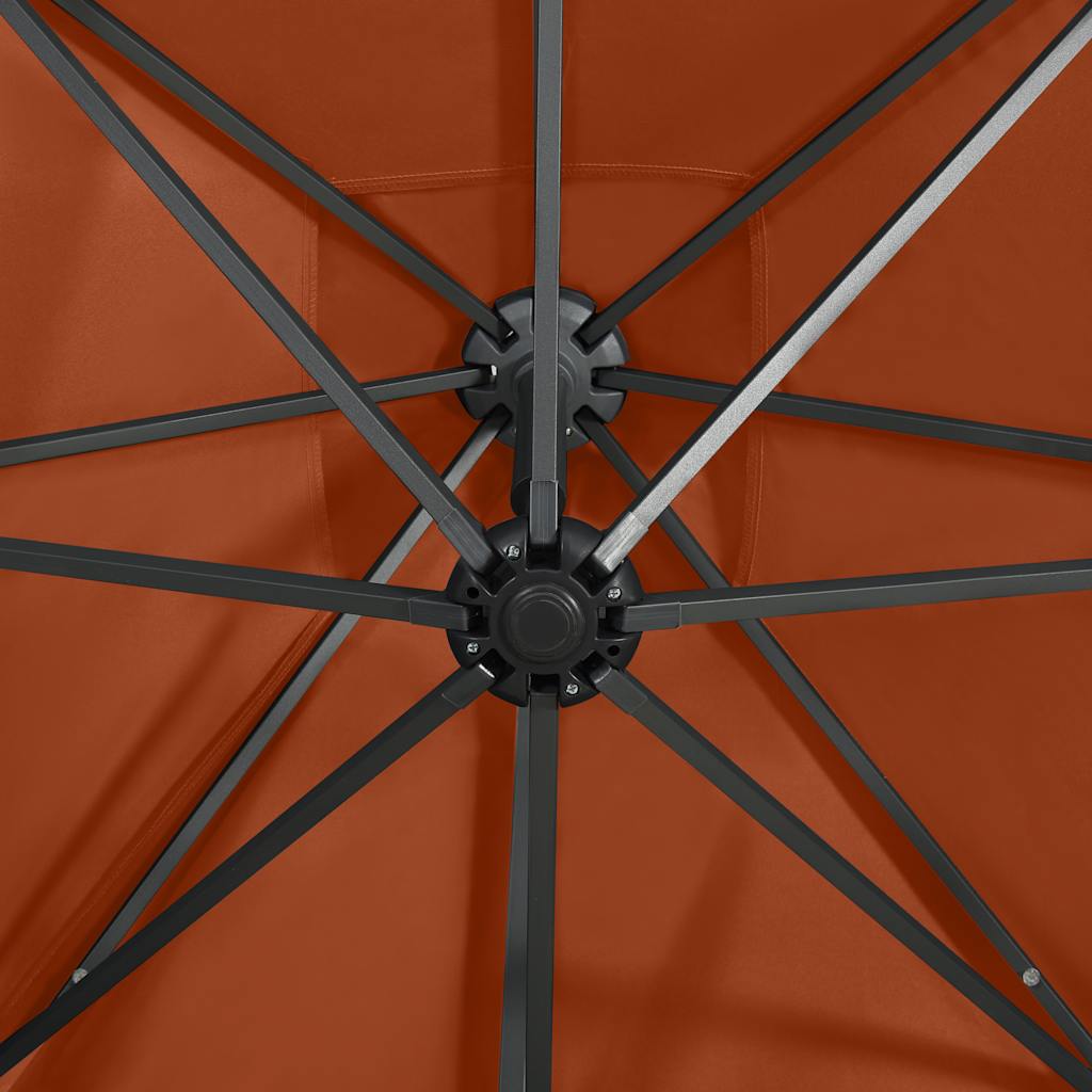 vidaXL Parasol wiszący z lampkami LED i słupkiem, terakota, 250 cm