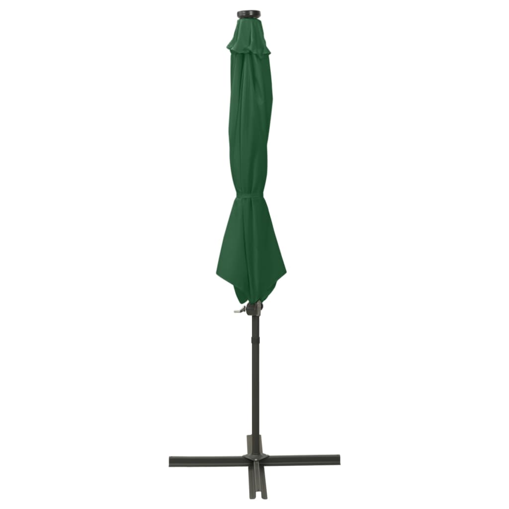 vidaXL Parasol wiszący z LED i słupkiem, zielony, 300 cm