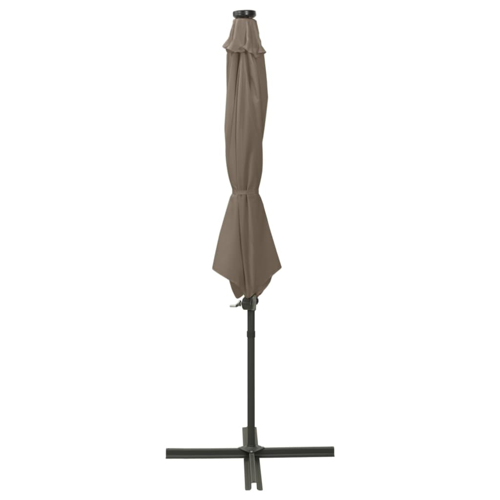 vidaXL Parasol wiszący z lampkami LED i słupkiem, 300 cm, taupe
