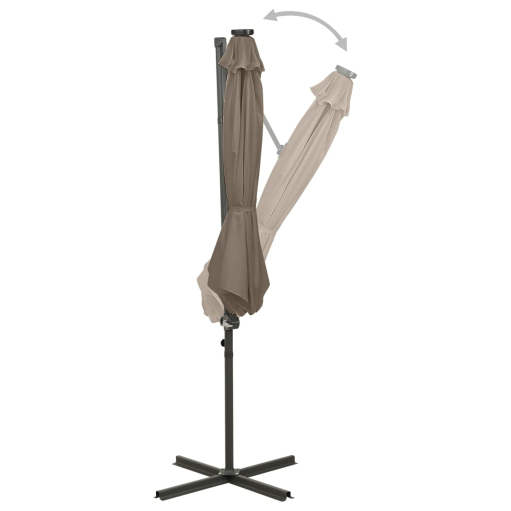 vidaXL Parasol wiszący z lampkami LED i słupkiem, 300 cm, taupe