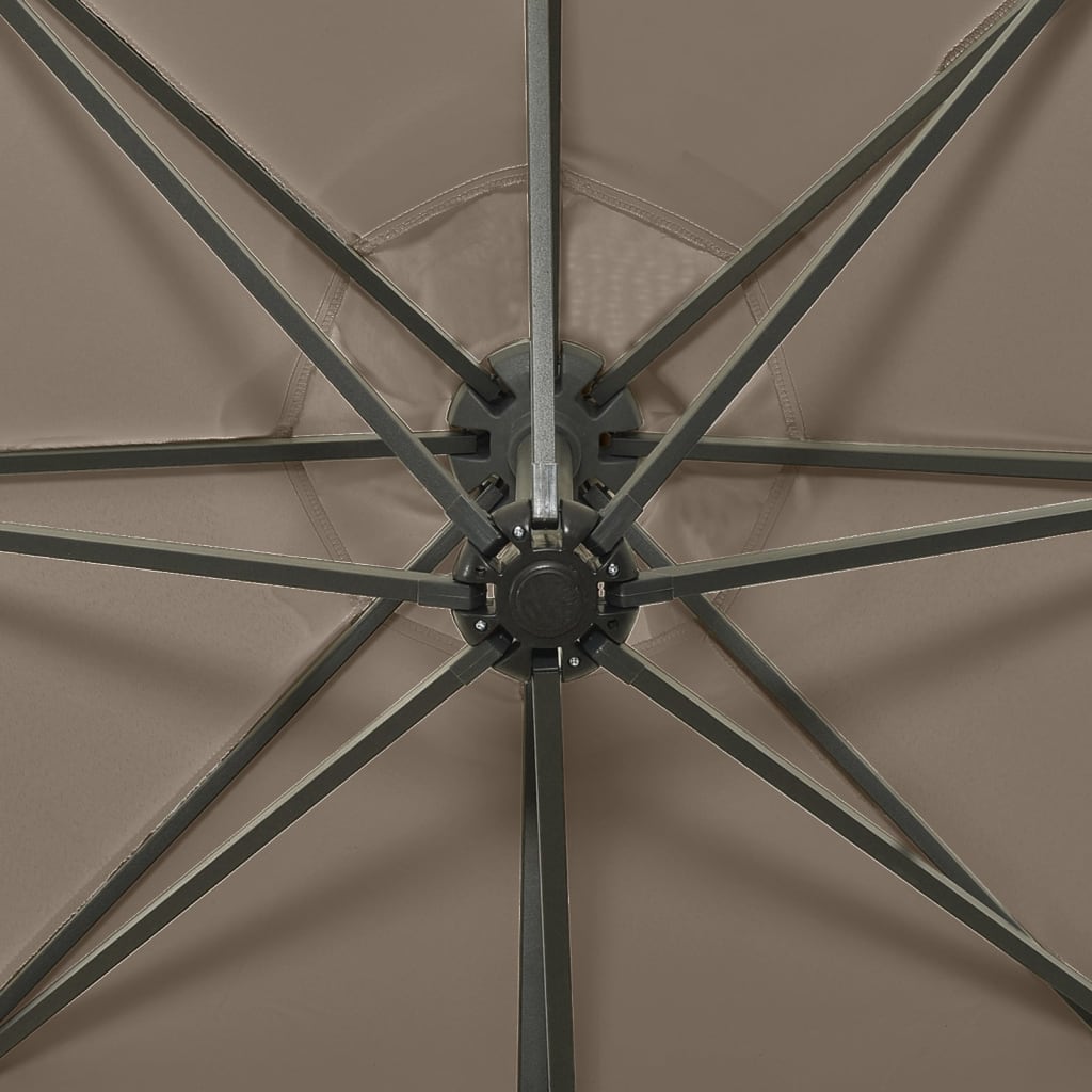 vidaXL Parasol wiszący z lampkami LED i słupkiem, 300 cm, taupe