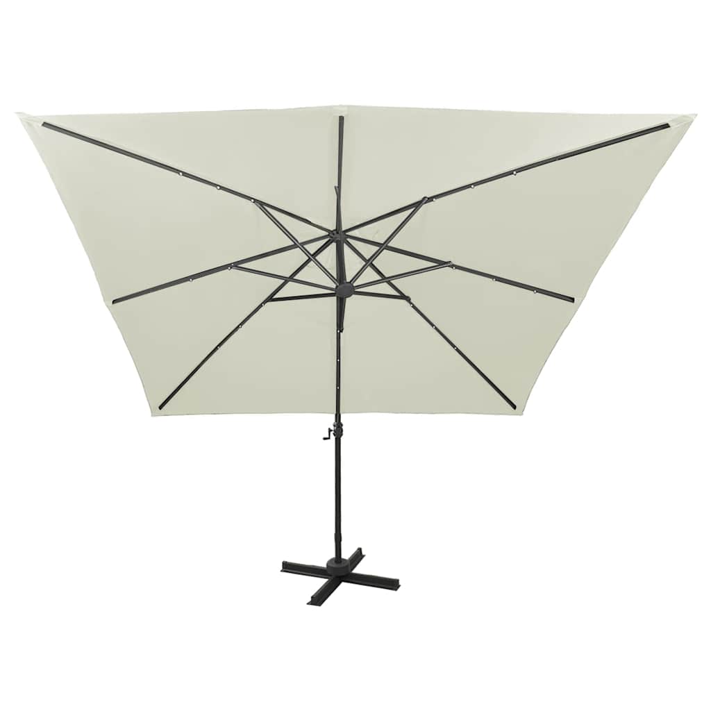 vidaXL Parasol wiszący z lampkami LED i słupkiem, 300 cm, piaskowy