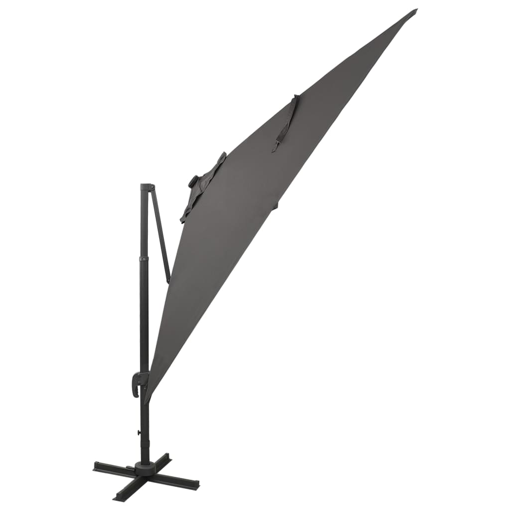 vidaXL Parasol wiszący z lampkami LED i słupkiem, antracytowy, 300 cm