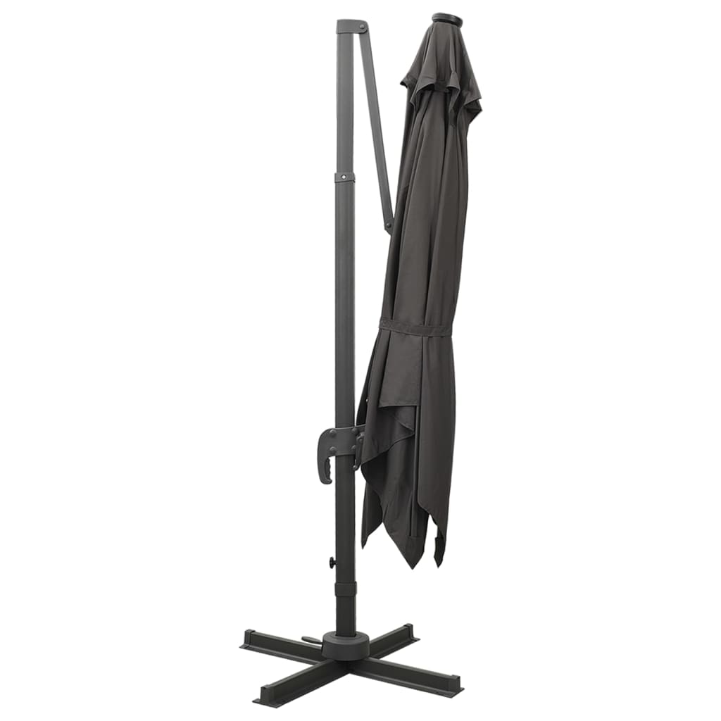vidaXL Parasol wiszący z lampkami LED i słupkiem, antracytowy, 300 cm