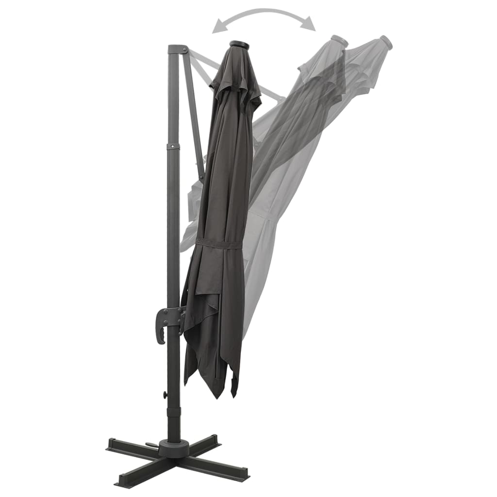 vidaXL Parasol wiszący z lampkami LED i słupkiem, antracytowy, 300 cm