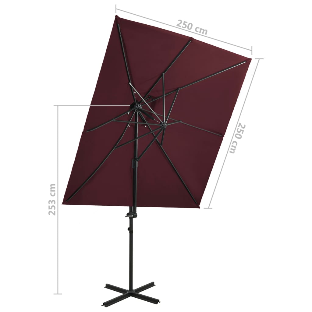 vidaXL Parasol wiszący z podwójną czaszą, 250x250 cm, bordowy