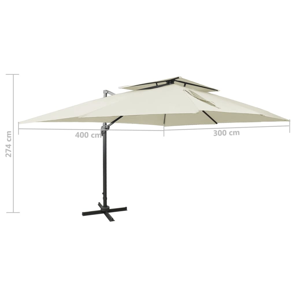 vidaXL Parasol ogrodowy Cantilever z podwójną górą, piaskowy, 400x300 cm
