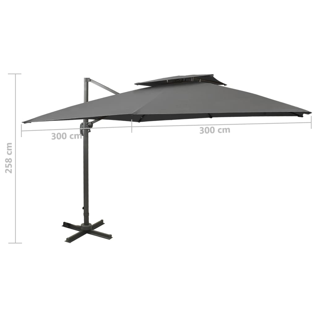 vidaXL Parasol wiszący z podwójną czaszą, 300x300 cm, antracytowy